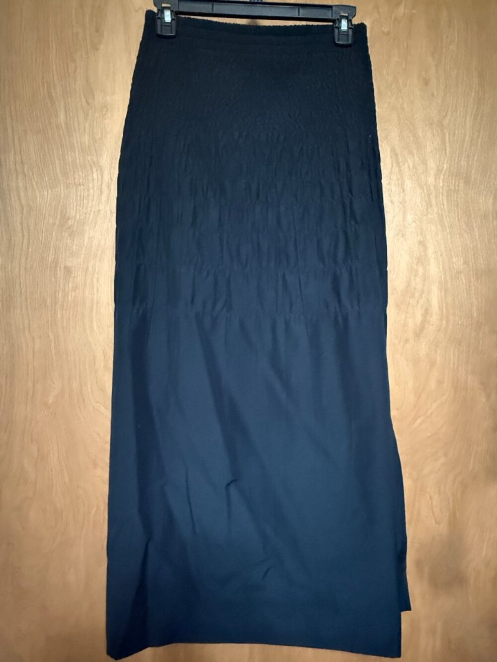 W BY WORTH Black 'Crinkly' Maxi Length Skirt with Side Slit and Gathering